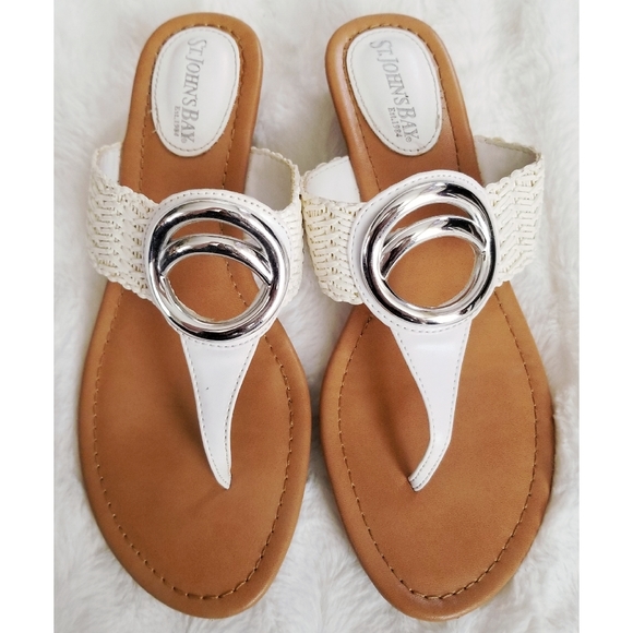 St. John's Bay Shoes - St. John's Bay White and Brown Wedge Sandals